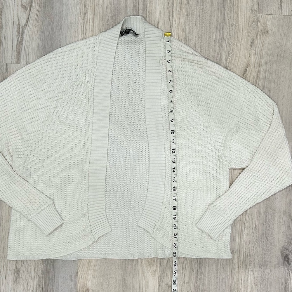 Express White Open Front Waffle Knit Tapered Sleeve Cardigan Sweater Size S - Picture 2 of 7